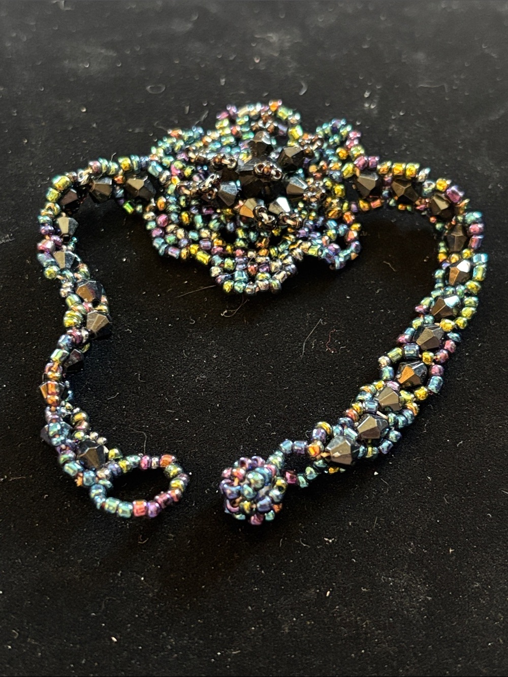 Handcrafted Multicolor Beaded Bracelet with Black Crystal Accents